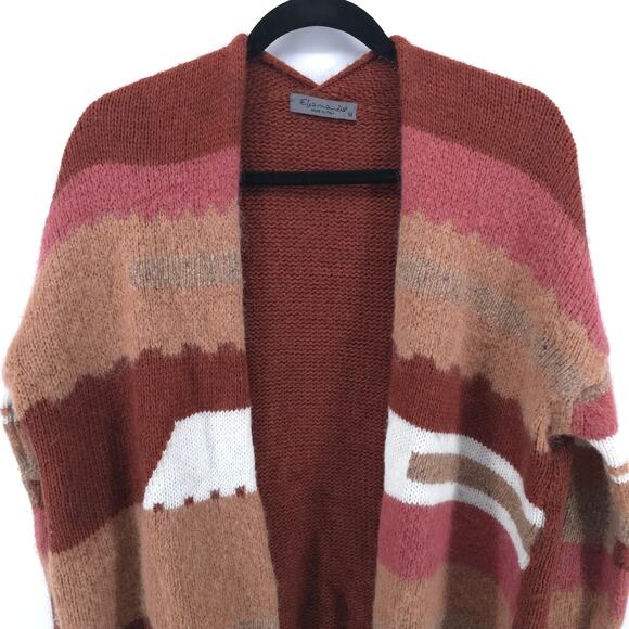 Elsamanda Womens Neutral Alpaca Wool Boho Southwestern Abstract Open Cardigan M - Picture 2 of 10